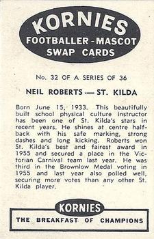 1957 Kornies Footballer Mascots #32 Neil Roberts Back